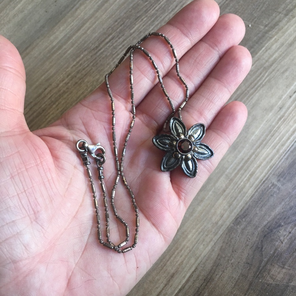 .925 Sterling Silver and 14K Gold Garnet Necklace
